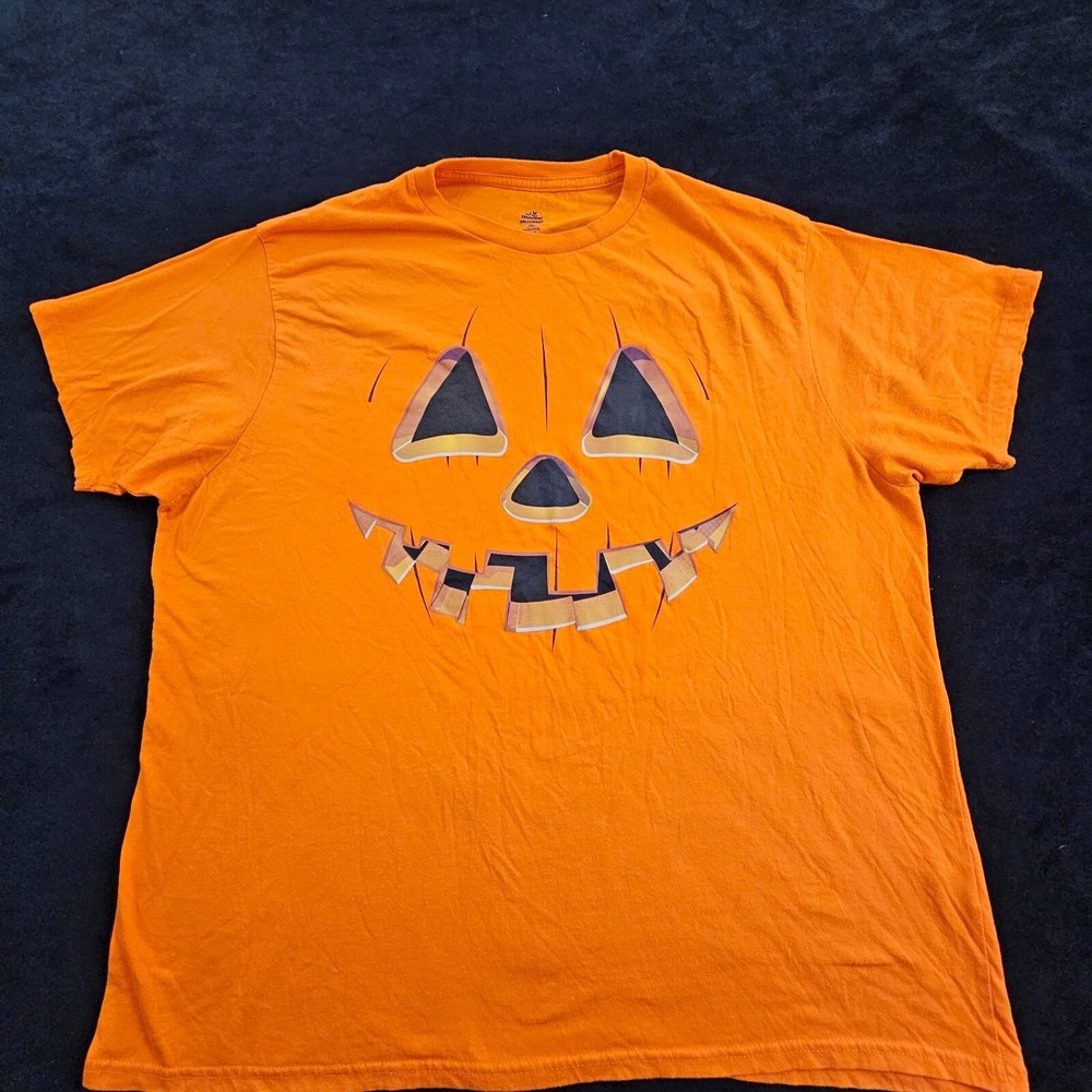 Jack-O'-Lantern Halloween Orange‎ Short Sleeve Cotton Blend T-Shirt Adult 3XL